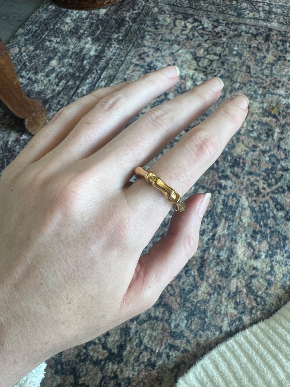 Vintage Gold Bamboo-Style Women's Ring from Mexico - Size 9